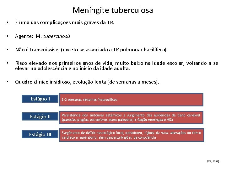 Meningite tuberculosa • É uma das complicações mais graves da TB. • Agente: M.