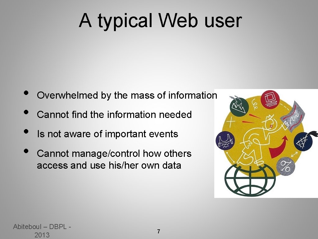 A typical Web user • • Overwhelmed by the mass of information Cannot find