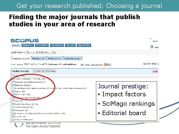 Get your research published: Choosing a journal Finding the major journals that publish studies