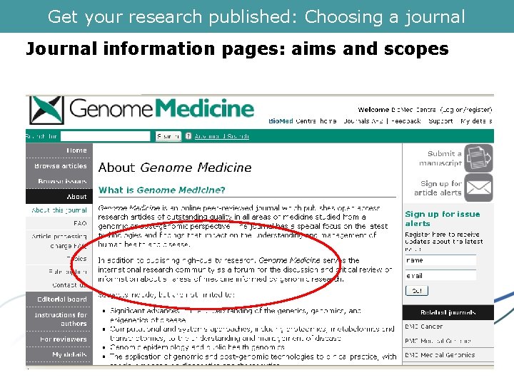 Get your research published: Choosing a journal Journal information pages: aims and scopes 