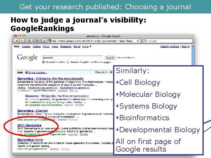 Get your research published: Choosing a journal How to judge a journal’s visibility: Google.