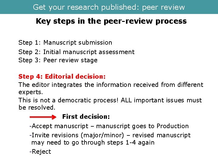 Get your research published: peer review Key steps in the peer-review process Step 1: