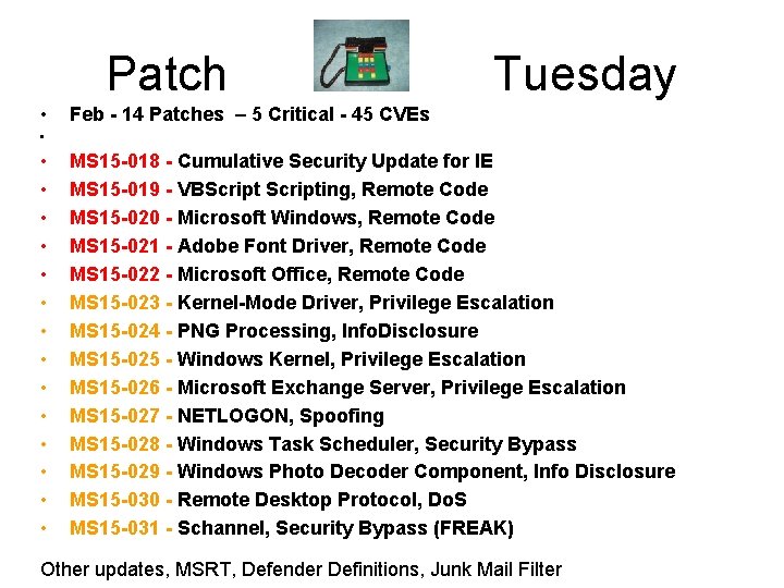 Patch • Tuesday Feb - 14 Patches – 5 Critical - 45 CVEs •