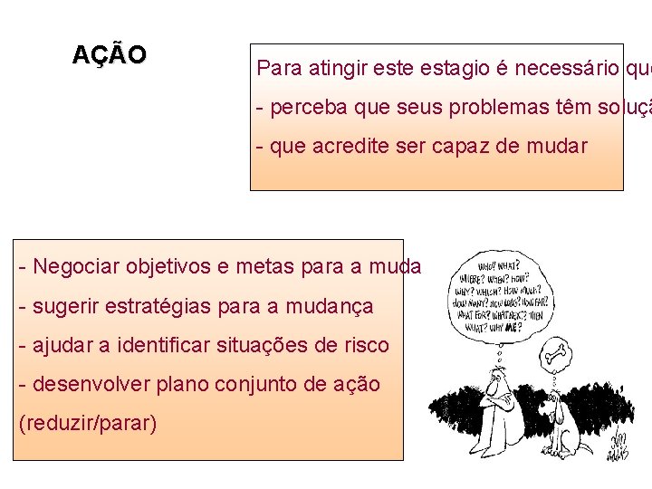 AÇÃO Para atingir este estagio é necessário que - perceba que seus problemas têm