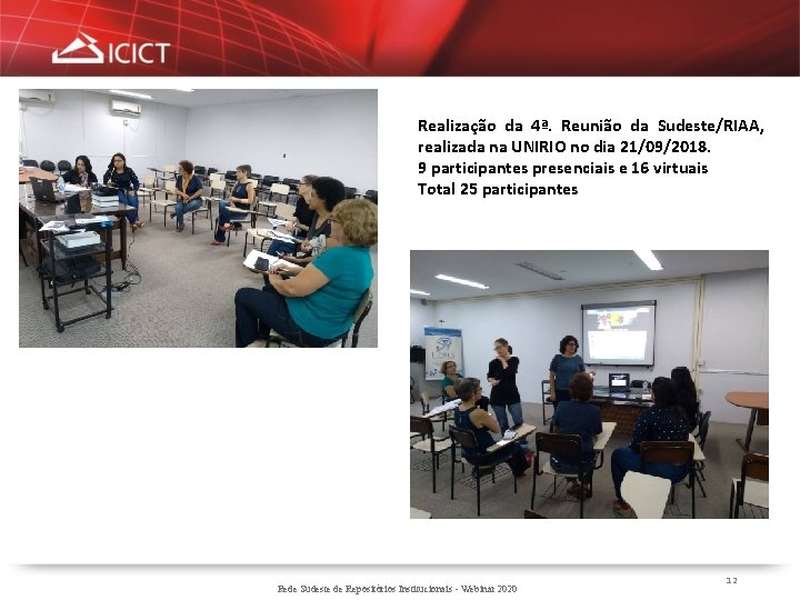 Realização da 4ª. Reunião da Sudeste/RIAA, realizada na UNIRIO no dia 21/09/2018. 9 participantes