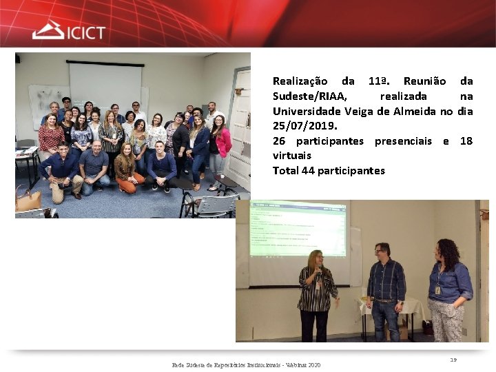 Realização da 11ª. Reunião Sudeste/RIAA, realizada Universidade Veiga de Almeida no 25/07/2019. 26 participantes