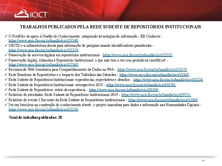 TRABALHOS PUBLICADOS PELA REDE SUDESTE DE REPOSITÓRIOS INSTITUCIONAIS ü O Portfólio de apoio à