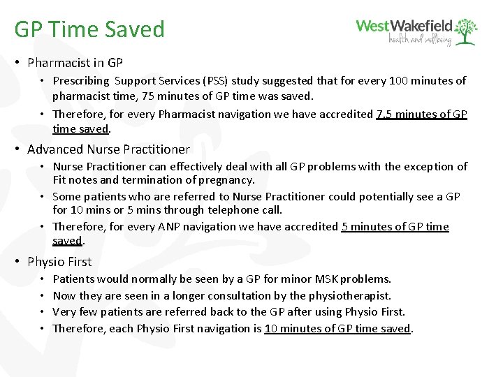 GP Time Saved • Pharmacist in GP • Prescribing Support Services (PSS) study suggested