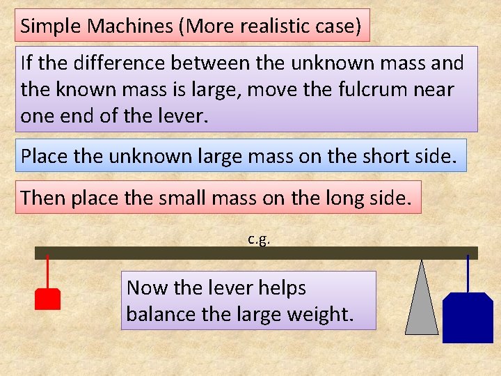 Simple Machines (More realistic case) If the difference between the unknown mass and the