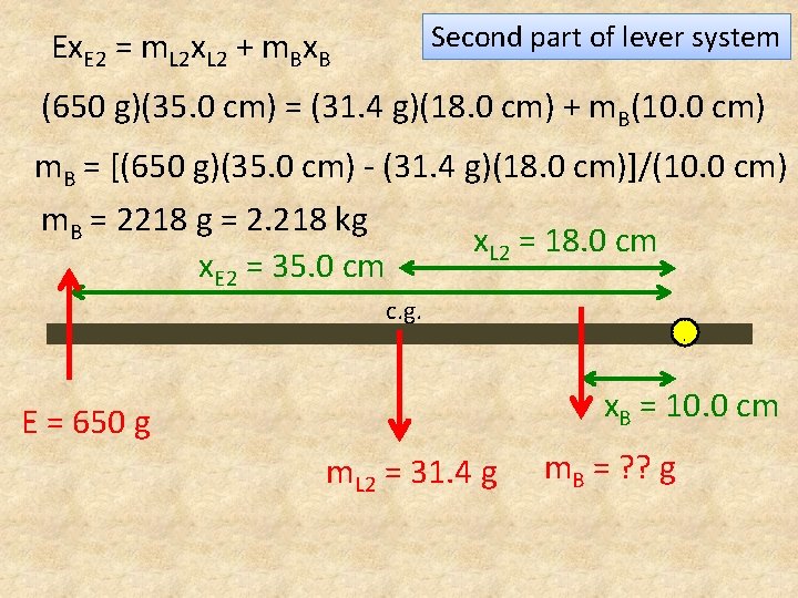 Second part of lever system Ex. E 2 = m. L 2 x. L