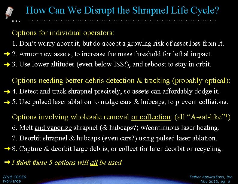 How Can We Disrupt the Shrapnel Life Cycle? Options for individual operators: 1. Don’t