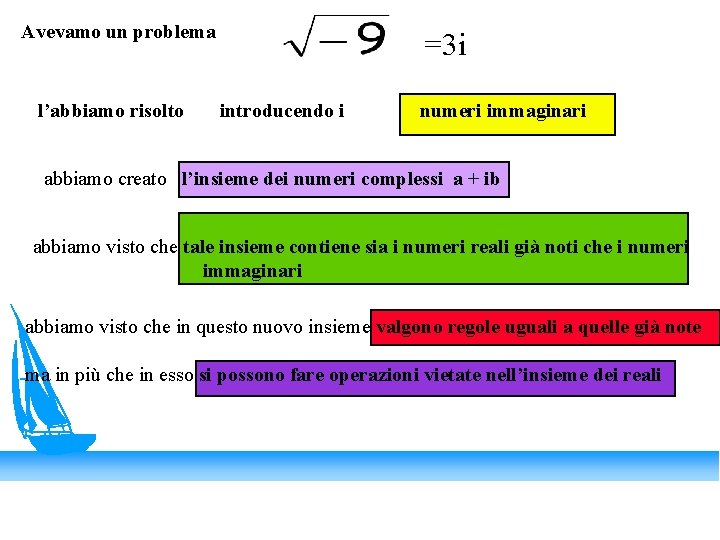 Avevamo un problema l’abbiamo risolto =3 i introducendo i numeri immaginari abbiamo creato l’insieme