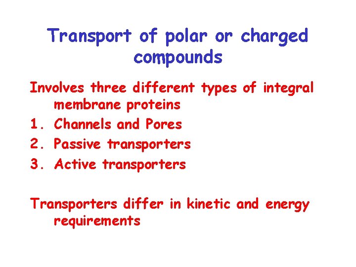 Transport of polar or charged compounds Involves three different types of integral membrane proteins