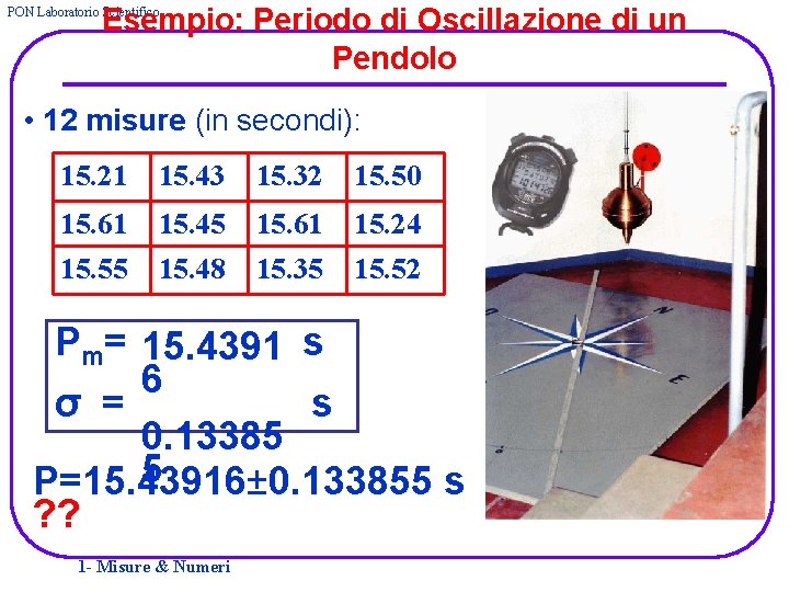 Esempio: Periodo di Oscillazione di un Pendolo PON Laboratorio Scientifico • 12 misure (in