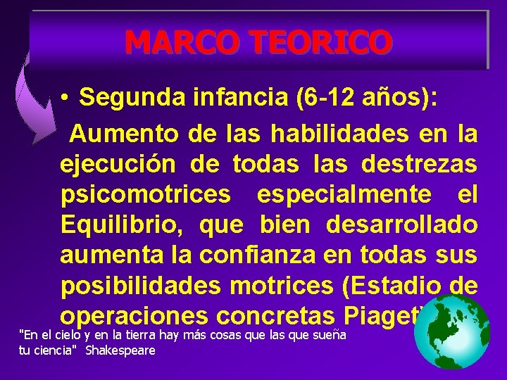 MARCO TEORICO • Segunda infancia (6 -12 años): Aumento de las habilidades en la