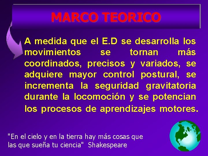 MARCO TEORICO A medida que el E. D se desarrolla los movimientos se tornan