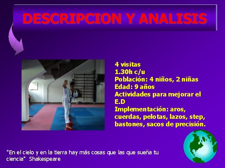 DESCRIPCION Y ANALISIS 4 visitas 1. 30 h c/u Población: 4 niños, 2 niñas