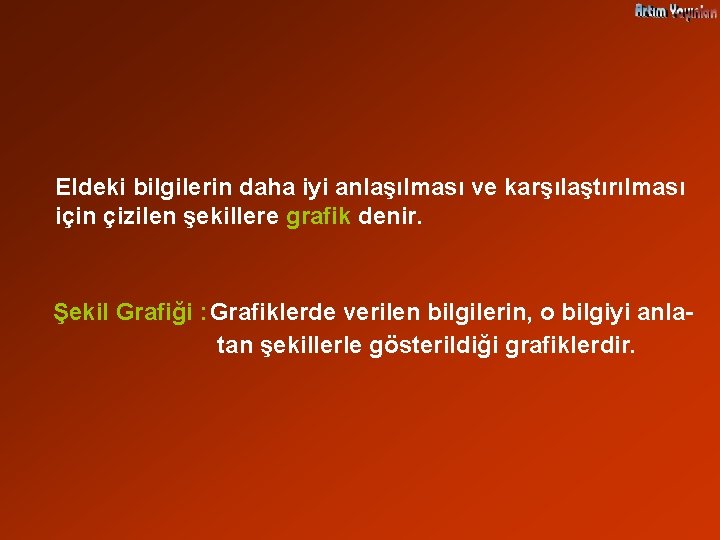 Eldeki bilgilerin daha iyi anlaşılması ve karşılaştırılması için çizilen şekillere grafik denir. Şekil Grafiği