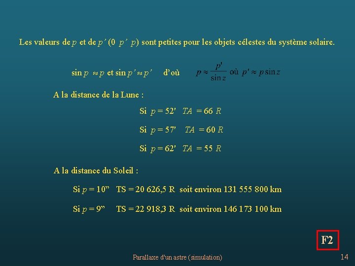 Les valeurs de p et de p’ (0 p’ p) sont petites pour les