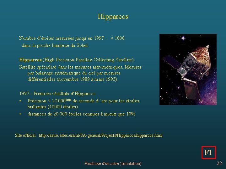 Hipparcos Nombre d’étoiles mesurées jusqu’en 1997 : < 1000 dans la proche banlieue du