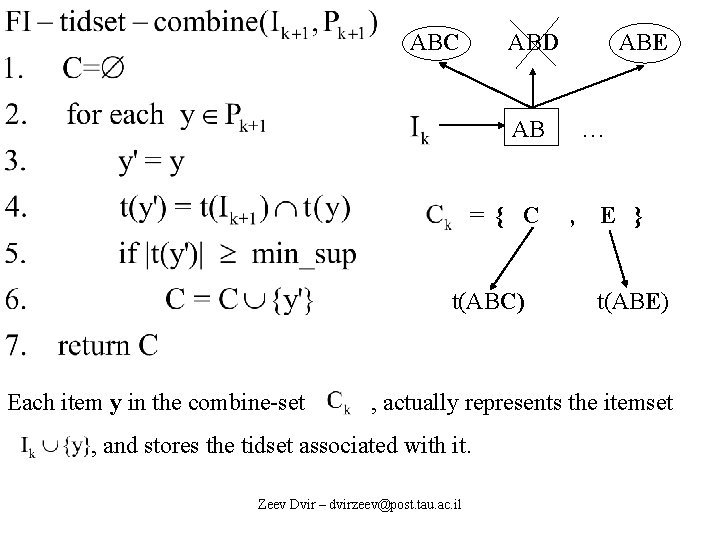 ABC ABD ABE AB = { C t(ABC) Each item y in the combine-set