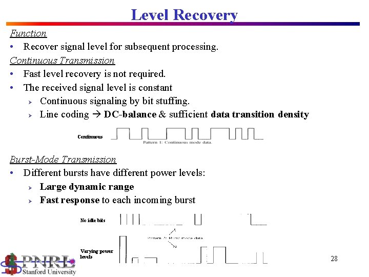 Level Recovery Function • Recover signal level for subsequent processing. Continuous Transmission • Fast
