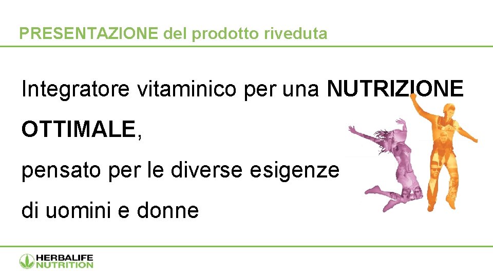 PRESENTAZIONE del prodotto riveduta Integratore vitaminico per una NUTRIZIONE OTTIMALE, pensato per le diverse