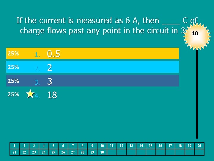 If the current is measured as 6 A, then ____ C of charge flows