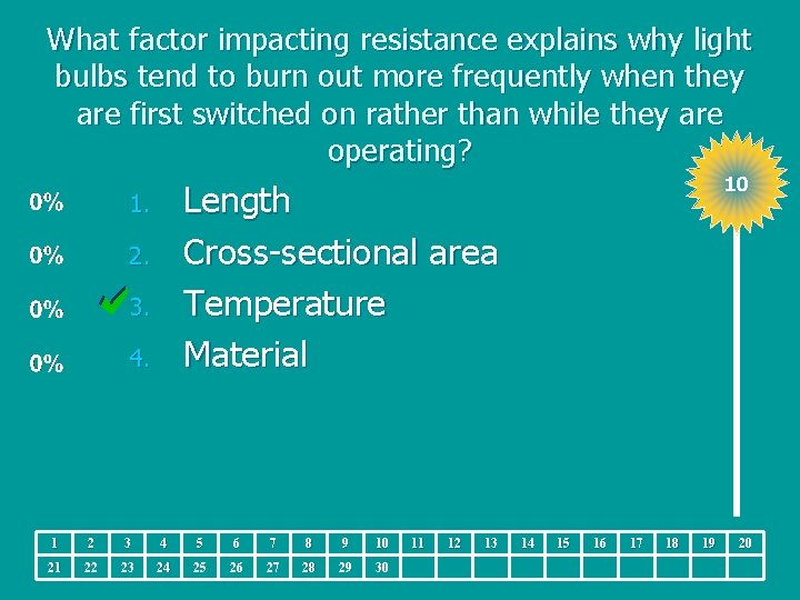 What factor impacting resistance explains why light bulbs tend to burn out more frequently