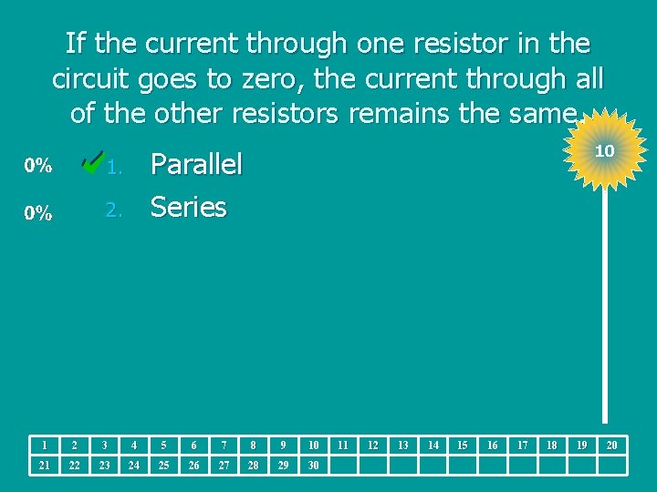 If the current through one resistor in the circuit goes to zero, the current