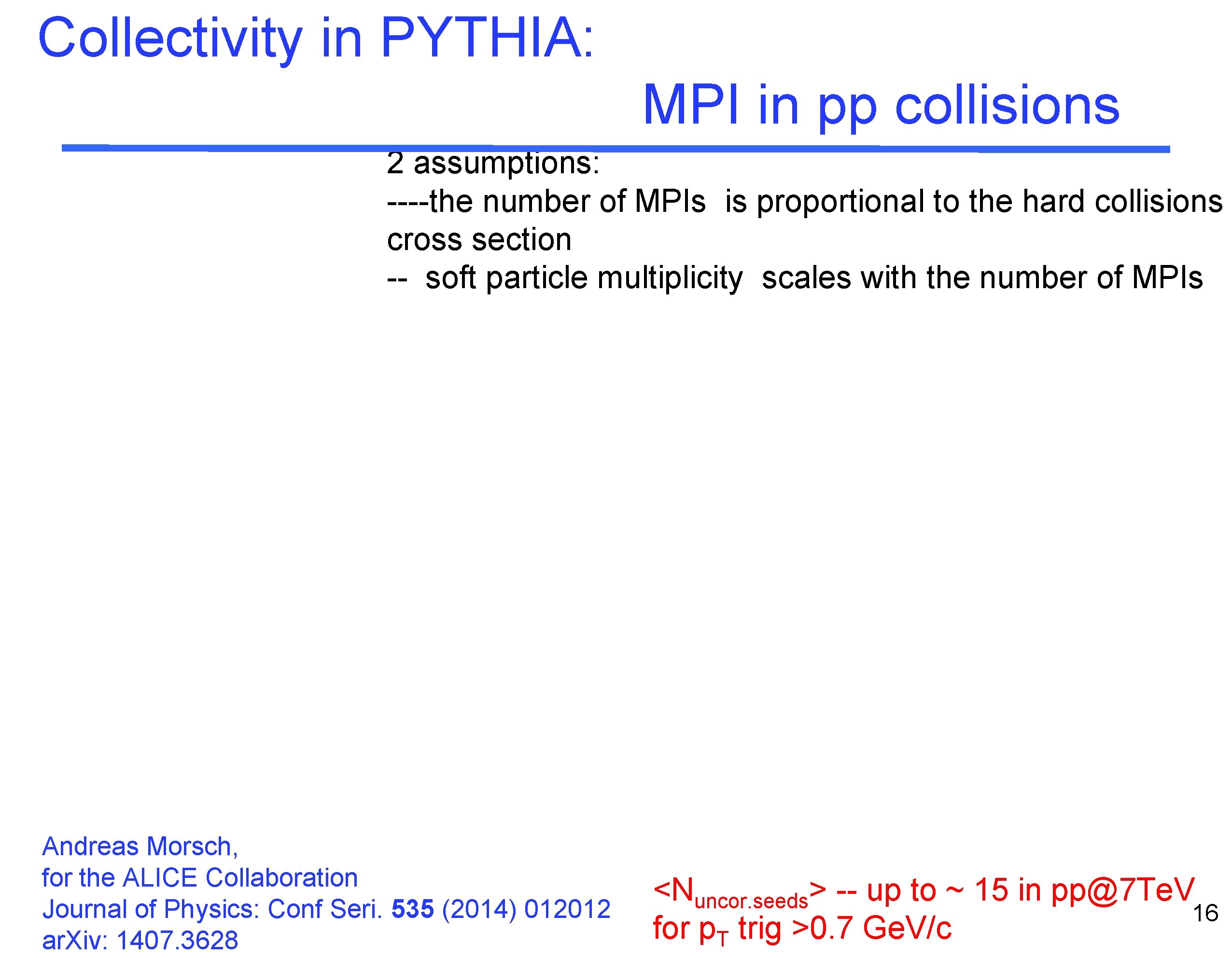 Collectivity in PYTHIA: MPI in pp collisions 2 assumptions: ----the number of MPIs is