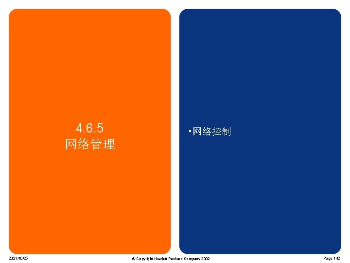 4. 6. 5 网络管理 2021/10/25 • 网络控制 © Copyright Hewlett-Packard Company 2002 Page 142