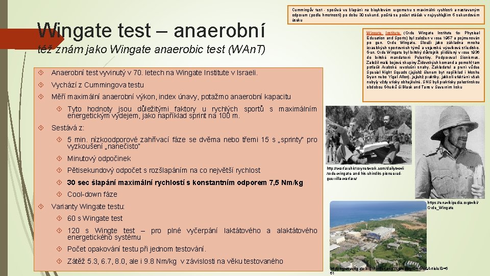Wingate test – anaerobní Cummingův test - spočívá ve šlapání na bicyklovém ergometru s