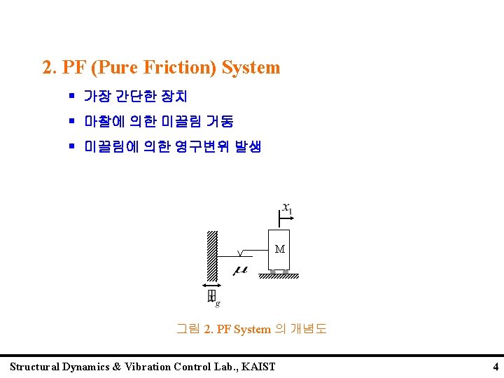 2. PF (Pure Friction) System § 가장 간단한 장치 § 마찰에 의한 미끌림 거동