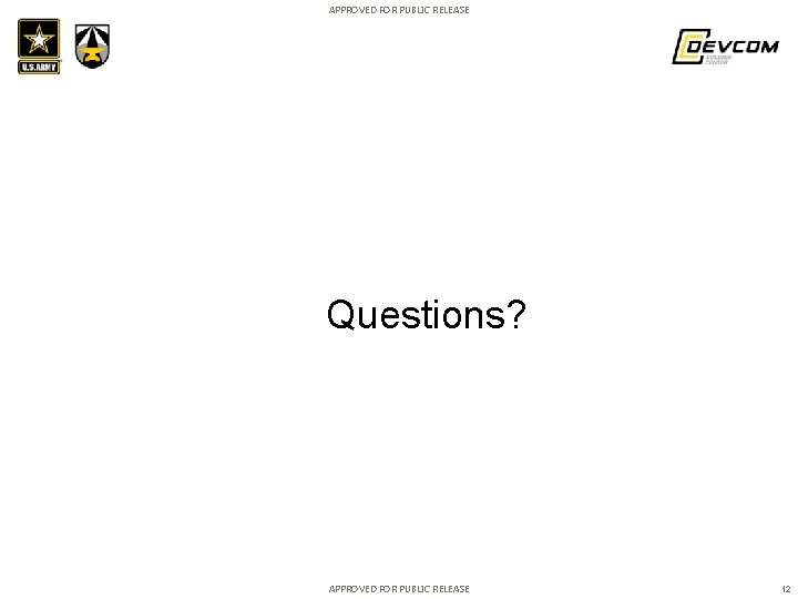APPROVED FOR PUBLIC RELEASE Questions? APPROVED FOR PUBLIC RELEASE 12 