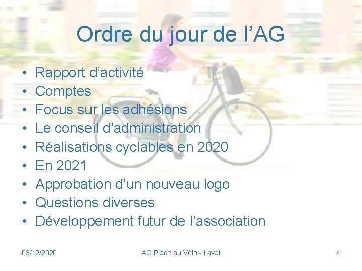 Ordre du jour de l’AG • • • Rapport d’activité Comptes Focus sur les