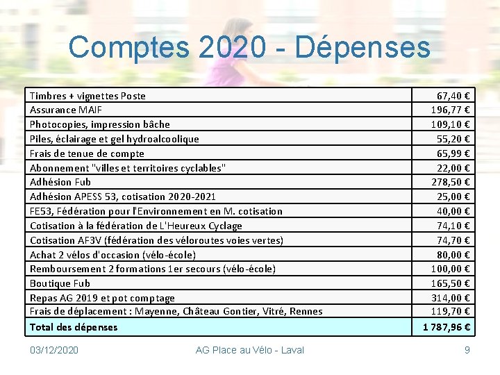 Comptes 2020 - Dépenses Timbres + vignettes Poste Assurance MAIF Photocopies, impression bâche Piles,