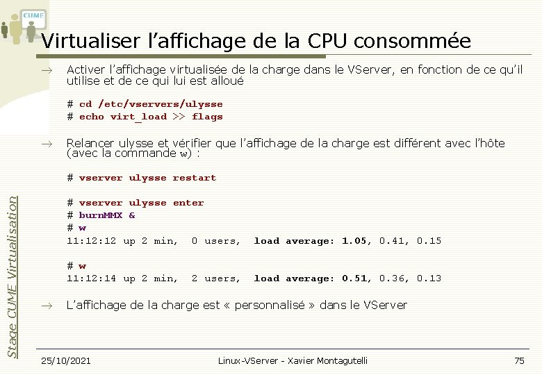 Virtualiser l’affichage de la CPU consommée Activer l’affichage virtualisée de la charge dans le