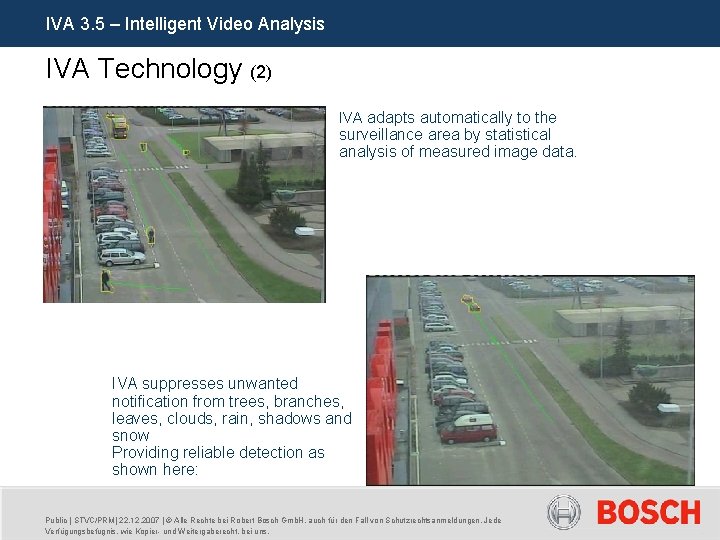IVA 3. 5 – Intelligent Video Analysis IVA Technology (2) IVA adapts automatically to