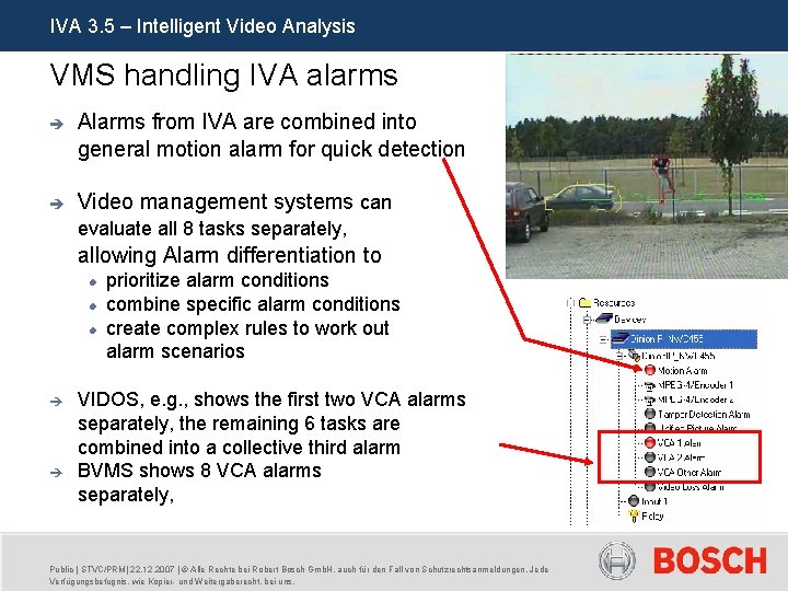 IVA 3. 5 – Intelligent Video Analysis VMS handling IVA alarms è Alarms from