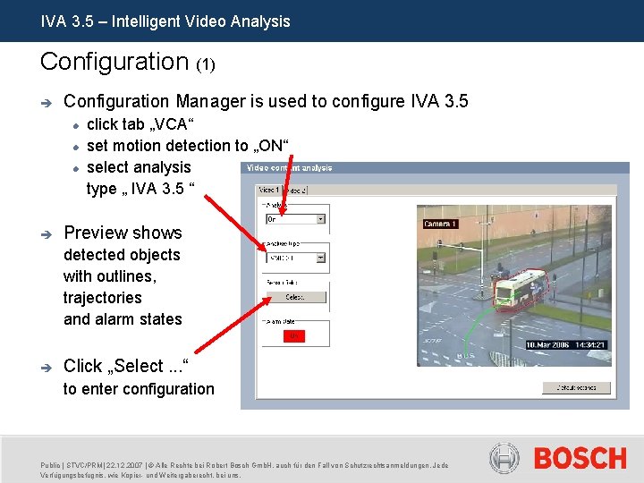 IVA 3. 5 – Intelligent Video Analysis Configuration (1) è Configuration Manager is used