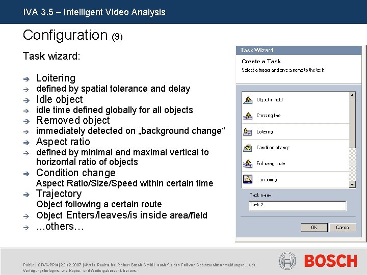 IVA 3. 5 – Intelligent Video Analysis Configuration (9) Task wizard: è è è