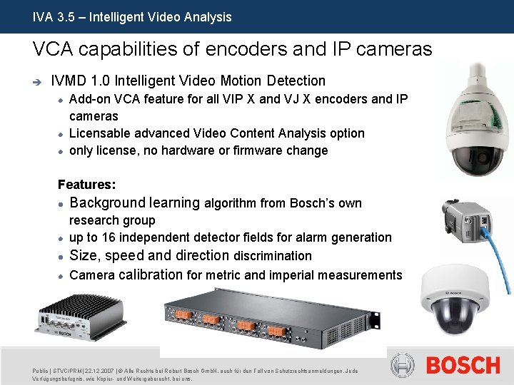 IVA 3. 5 – Intelligent Video Analysis VCA capabilities of encoders and IP cameras