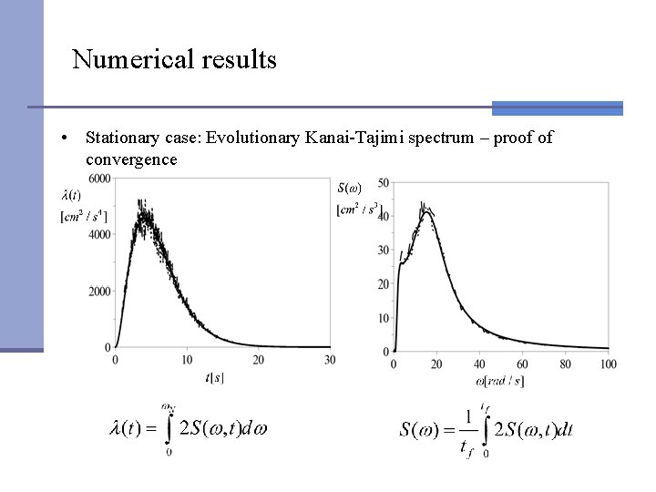 Numerical results • Stationary case: Evolutionary Kanai-Tajimi spectrum – proof of convergence 