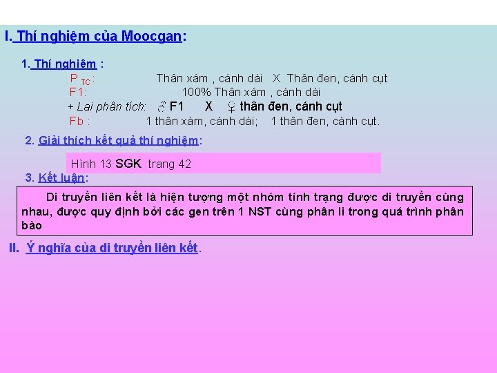 I. Thí nghiệm của Moocgan: 1. Thí nghiệm : P TC: Thân xám ,