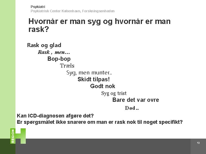 Psykiatrisk Center København, Forskningsenheden Hvornår er man syg og hvornår er man rask? Rask