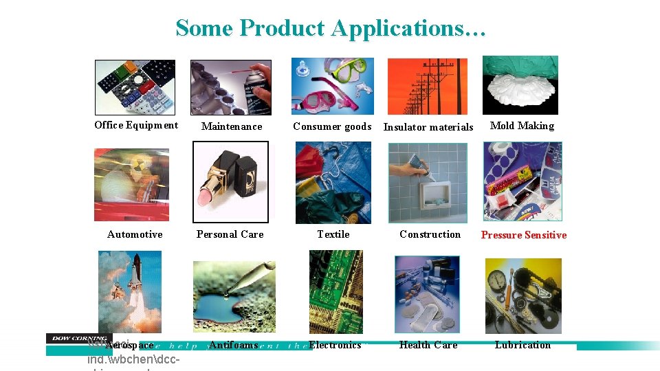 Some Product Applications… Office Equipment Maintenance Consumer goods Insulator materials Mold Making Automotive Personal