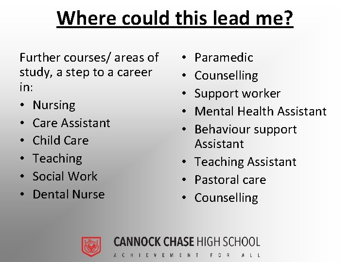 Where could this lead me? Further courses/ areas of study, a step to a