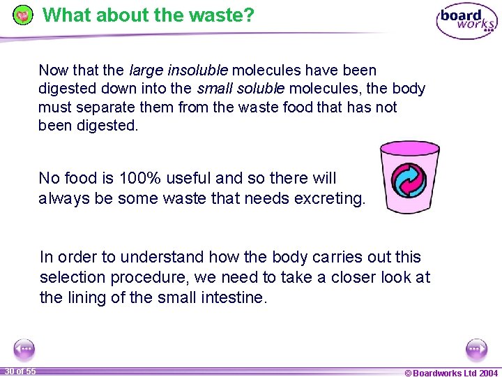 What about the waste? Now that the large insoluble molecules have been digested down