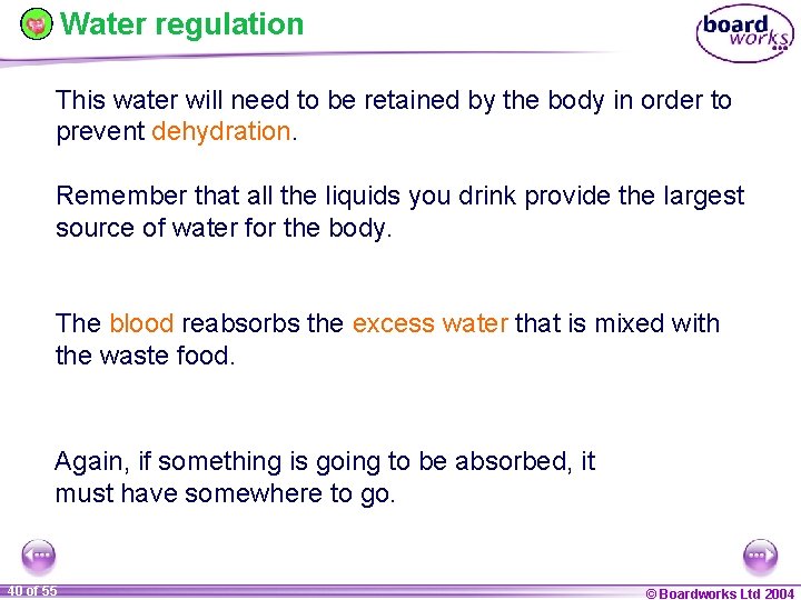 Water regulation This water will need to be retained by the body in order